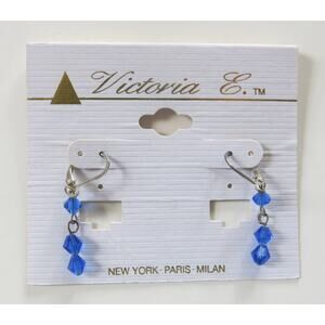 VICTORIA E *NWT* Pierced Earrings Drop Blue Bead Silver Tone Boho Dangle